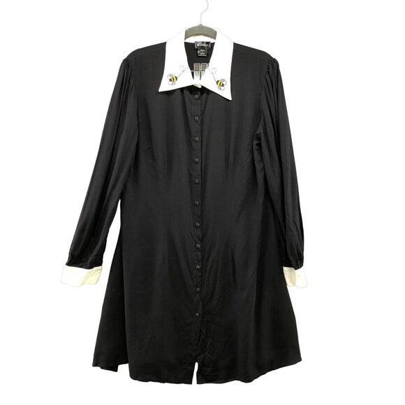 NWT Bright & Beautiful Collared Shirt Dress Size 10 Black Long Sleeve Wednesday - Picture 1 of 12